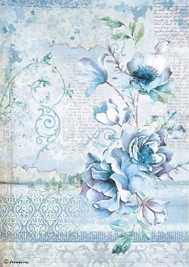Stamperia Rice Paper A4 Blue Land Flower