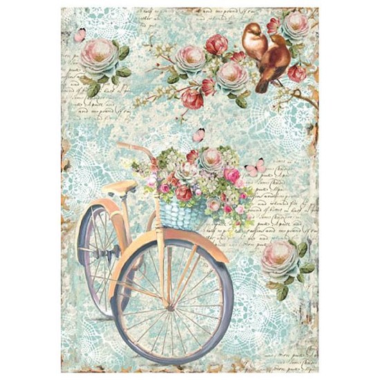 Stamperia Rice Paper A4 Bike and Branch with Flowers