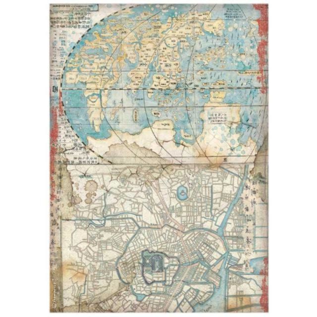 Stamperia Rice Paper A4 Sir Vagavond in Japan Map