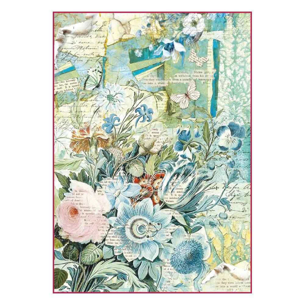 Stamperia Rice Paper A4 Blue Flowers Bouquet