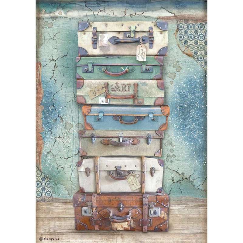 Stamperia Rice Paper A4 Atelier Luggage
