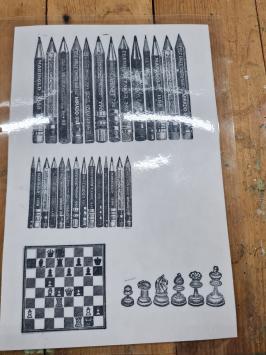Gebruikt. Rubber stempellap Potloden