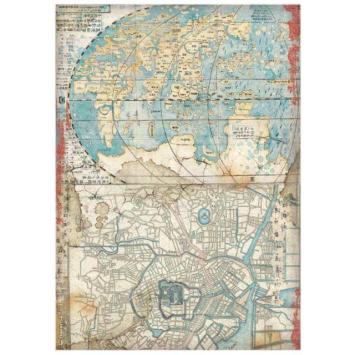 Stamperia Rice Paper A4 Sir Vagabond in Japan Map